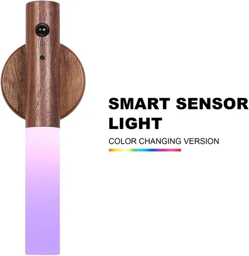 Miniatura 5 de LANDGOO Luz nocturna con sensor de movimiento RGB y control táctil, aplique de pared de madera recargable USB-C Luz de baño/dormitorio