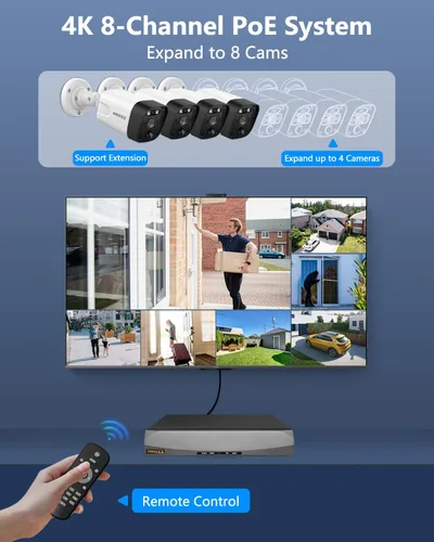 Miniatura 8 de OOSSXX 4K/8.0 Megapíxeles y 130° Ultra Gran Angular Audio Bidireccional PoE Sistema de Cámara de Seguridad para Hogar Exterior Cableado Sistema