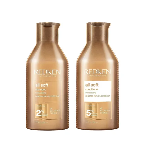 Redken Juego de Champú y Acondicionador All Soft Para Cabello Seco o Quebradizo - Proporciona Suavidad y Brillo Intensos con Aceite de Argán, 10.1