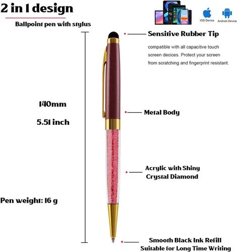Miniatura 6 de Ancolo Bolígrafos grabados de lujo con punta de lápiz capacitivo, repuestos de tinta negra de cristal, bolígrafos de calidad, personalizados