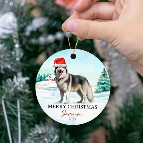 Miniatura 5 de Adorno de perro de Alaskan Malamute personalizado, árbol de Navidad, adorno de perro de Malamute de Alaska, regalos para amantes de los perros