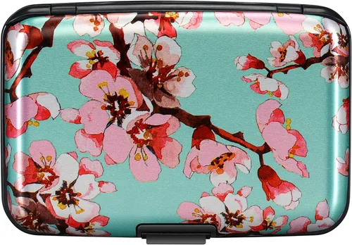Miniatura 276 de ELFISH Mini cartera de aluminio RFID para tarjetas de crédito, funda de identificación de metal para hombres y mujeres, Happy Flower, Cartera Rfid