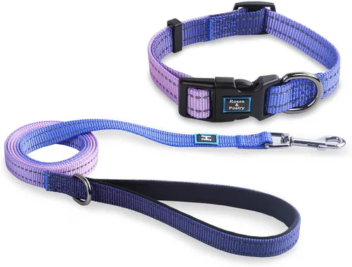 Miniatura 9 de Roses&Poetry - Juego de collar y correa reflectante para perros pequeños, arneses para cachorros con collares, collar y correa de nailon ajustable