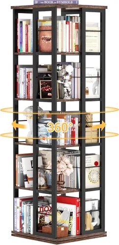 Miniatura 11 de Aheaplus Estantería giratoria, estantería de esquina, estantería giratoria de madera de 360 grados, estantería de pie angosta, organizador giratorio