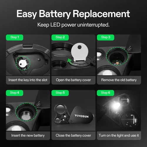 Miniatura 6 de VIVOSUN 30X 60X Lupa de joyeros iluminada plegable con luz LED para joyas, gemas, relojes, monedas, sellos, antigüedades, negro