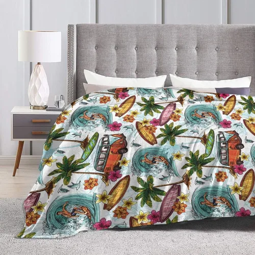 Miniatura 4 de Manta retro con palmeras marinas hawaianas, manta de franela súper suave, cómoda y acogedora, manta ligera para sala de estar y dormitorio, 40 x 30
