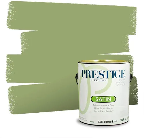 Miniatura 201 de Prestige Paints - Pintura exterior e imprimación en uno, 1 galón, plano, compatibilidad comparable con el color menta «Whipped Mint» de Behr