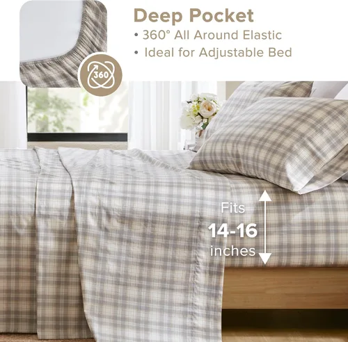 Miniatura 22 de Comfort Spaces Sábanas 100% algodón tamaño King, transpirables, naturalmente frescas, sábanas de algodón suave con bolsillo elástico de 14 pulgadas