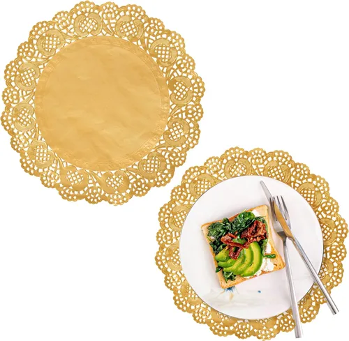 Miniatura 3 de 100 manteles individuales redondos de 12 pulgadas con encaje dorado para pasteles, manualidades, fiestas, bodas, decoración de vajilla, 100