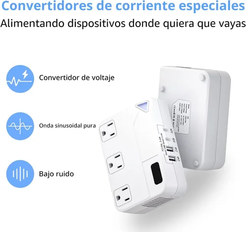 Miniatura 7 de Enchufe de conversión de 250 W, convertidor de viaje internacional con 2 puertos USB y 2 puertos USB-C, reducción de 220 V a 110 V para áreas de 100