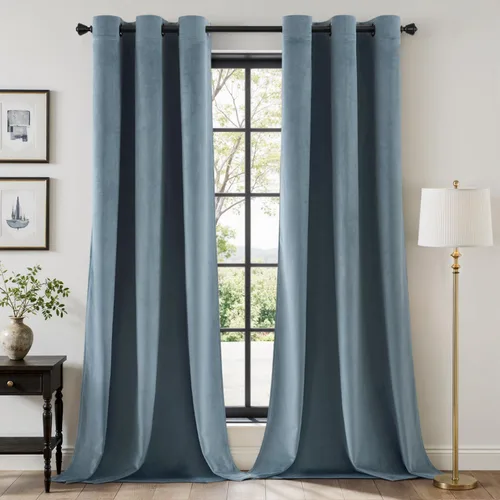 Miniatura 14 de EMEMA Juego de 2 paneles de cortinas de terciopelo de 63 pulgadas, con pestaña trasera y bolsillo para barra, cortinas con aislamiento térmico