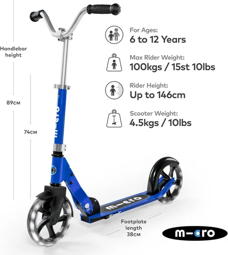 Miniatura 3 de Micro Kickboard - Micro Cruiser LED - Monopatín Micro plegable de dos ruedas con diseño suizo, para niños con deslizamiento suave y ruedas grandes