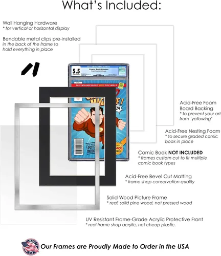 Miniatura 3 de Poster Palooza Marco de cómics con paspartú para 6 CGC, CBCS o PGX Graded Comics – Marco de cómic plateado para cómics de 8.125 x 13 pulgadas Marco