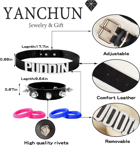 Miniatura 4 de YANCHUN Gargantilla Puddin para mujer, pulsera de cuero con pinchos, accesorios de disfraz de Halloween
