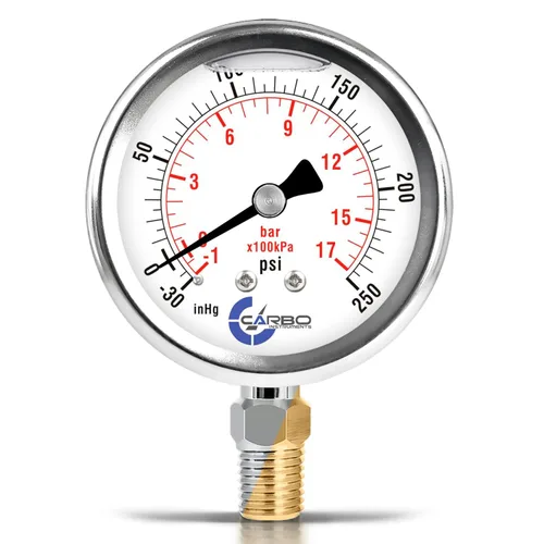 Miniatura 26 de Medidor de presión relleno de líquido de glicerina de 5000 PSI, dial de 2.5 pulgadas, montaje inferior 1/4 NPT, caja de acero inoxidable 304, piezas