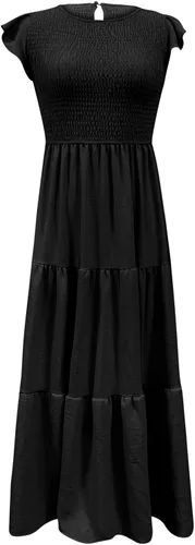 Miniatura 7 de Ceboyel Vestido de manga corta con vuelo para mujer, vestido midi casual con escalones, vestido de verano fruncido a la moda, trajes de mujer 2023