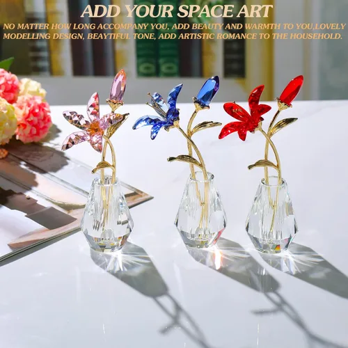 Miniatura 3 de Ornalrist Flores de lirio de tigre de cristal con jarrón, tallo de metal, flor de lirio azul, regalos coleccionables para mujeres, figuras florales