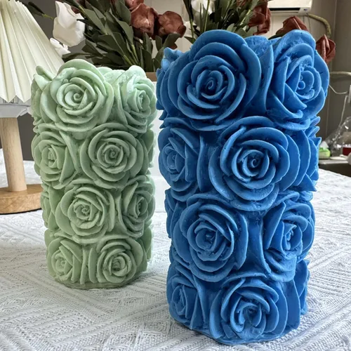 Miniatura 5 de Moldes de vela cilíndrica de rosa grande que hace moldes de vela de silicona para velas 3D molde de vela para velas de boda de arte