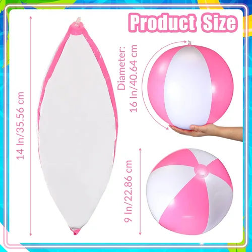 Miniatura 2 de 12 bolas inflables de PVC de 16 pulgadas, bolas inflables de piscina para piscina, verano, temática hawaiana tropical, recuerdos de fiesta, Rosa