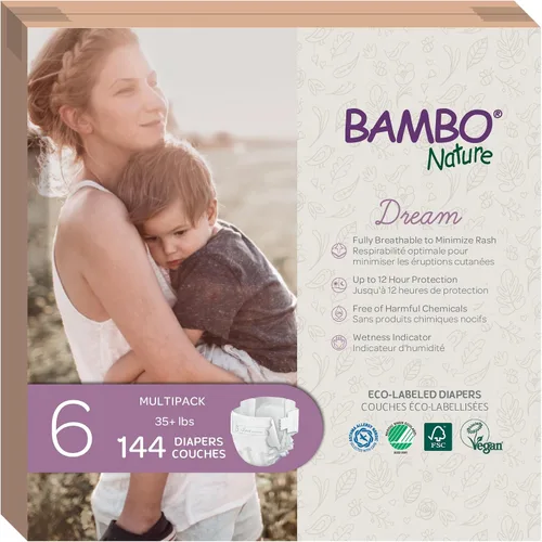 Miniatura 12 de Bambo Nature Pañales hipoalergénicos Dream Baby, pañales sostenibles con etiqueta ecológica de primera calidad, protección mejorada contra fugas