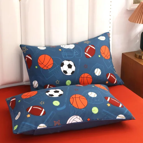 Miniatura 6 de Juego de edredón deportivo de pelota azul, tamaño individual, juego de ropa de cama de béisbol, baloncesto, fútbol, tenis para adolescentes y niños