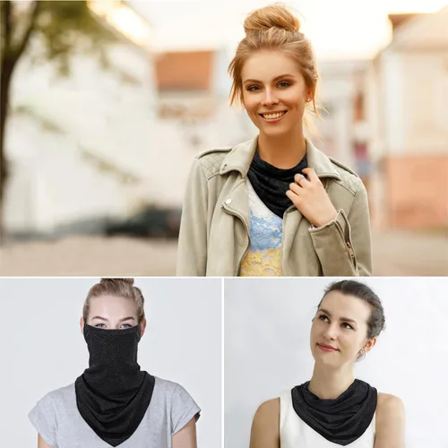 Miniatura 8 de Pañuelo bandana con cintas elásticas para las orejas, paquete de 3, pasamontañas con bolsillo para filtro, protección solar UV, máscara facial