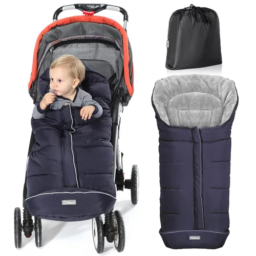 Miniatura 13 de Orzbow - Saco de dormir cálido universal para cochecito, bolsa de dormir para clima frío, piecera impermeable para niños pequeños (gris, grande)