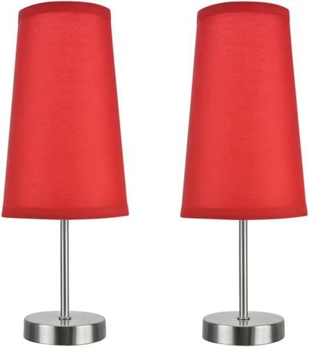 Aspen Creative 40084-2, juego de 2 lámparas de mesa con 1 candelabro, diseño contemporáneo en níquel satinado, 14 1/4 pulgadas de alto, rojo