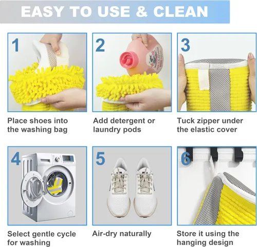 Miniatura 4 de Bolsa para lavadora de zapatos, reutilizable, protectora, tamaño adaptable, bolsa de lavandería de limpieza profunda de 360° con fibras de limpieza