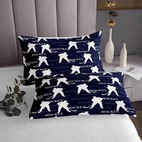 Miniatura 4 de Juego de edredón de hockey sobre hielo para niños y adolescentes, colcha de jugador de hockey, funda de cama con temática deportiva, juego de ropa