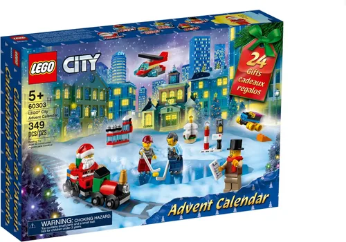 LEGO City, Calendario de Adviento 60303. Kit de construcción, incluye alfombrilla de juego de ciudad; los mejores juguetes de Navidad para niños;