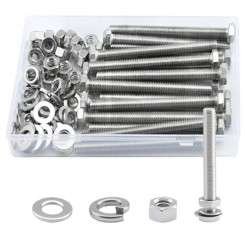 Miniatura 16 de Tornillo de cabeza hexagonal 1/4-20 x1 (20 unidades), tuercas de bloqueo, kits de arandelas planas y de bloqueo, acero inoxidable 304 18-8