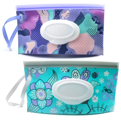 Miniatura 5 de Dispensador de toallitas húmedas para bebé, portátil, recargable, bolsa dispensadora de toallitas húmedas reutilizable para viaje (negro y blanco)