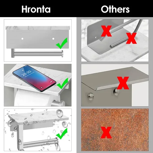 Miniatura 3 de Soporte de papel higiénico con estante de mármol, soporte de papel higiénico montado en la pared de acero inoxidable SUS304 y 2 ganchos adhesivos