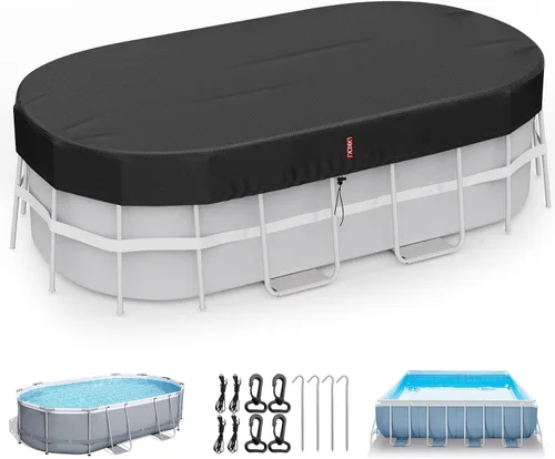 Miniatura 10 de LXKCKJ Cubiertas redondas de piscina de 8 pies para piscinas sobre el suelo, cubierta solar 420D con accesorios para clavos de tierra, cubiertas