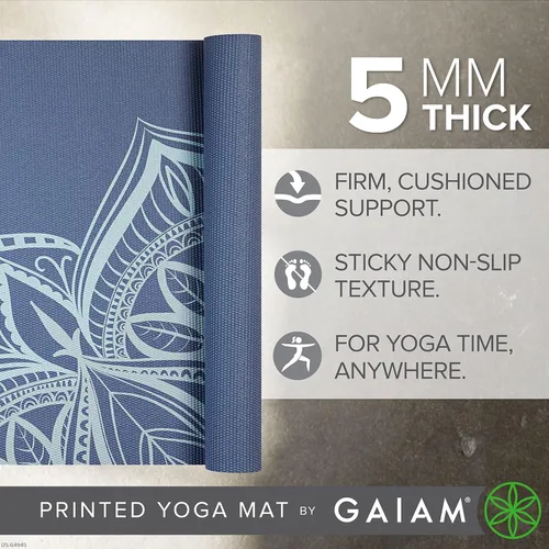 Miniatura 2 de Gaiam - Esterilla de yoga premium de 5mm con estampado, gruesa y antideslizante para todo tipo de yoga, pilates y entrenamientos en el suelo