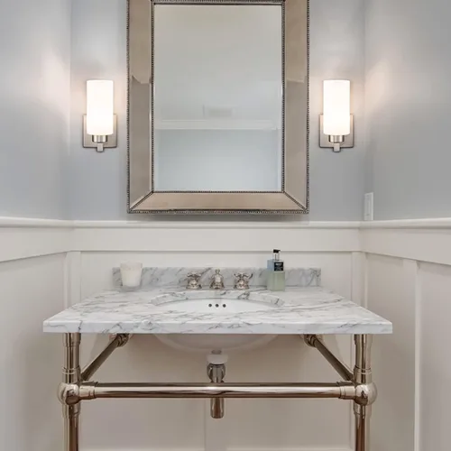 Miniatura 2 de DEYNITE Conjunto de dos apliques de pared modernos de níquel cepillado para baño con pantalla de vidrio cilíndrico blanco lechoso