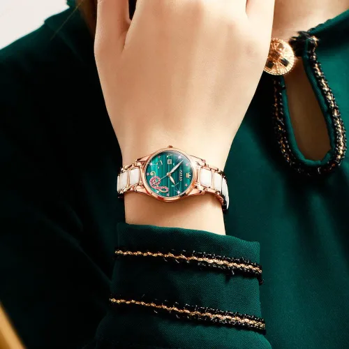 Miniatura 9 de OLEVS Relojes de pulsera para mujer color oro rosa elegante de cerámica para mujer de acero inoxidable impermeable luminoso