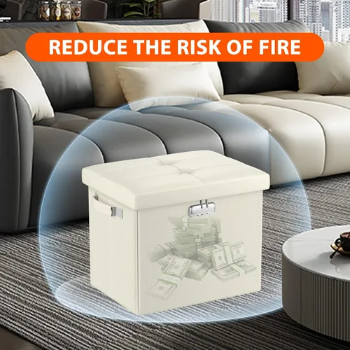 Miniatura 7 de DocSafe Otomana de almacenamiento con cerradura, caja de almacenamiento plegable de 17 pulgadas resistente al fuego y al agua con asas, segura