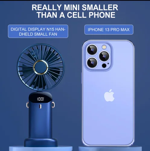 Miniatura 2 de Mini ventilador de mano con pantalla LED, mini dispositivo de refrigeración recargable USB con 5 velocidades, enfriador personal plegable