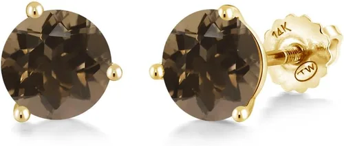 Miniatura 195 de Gem Stone King Aretes de Martini de oro amarillo de 14 quilates Aretes de tuerca de 3 puntas para mujeres y hombres Redondos de 0.236 pulgadas