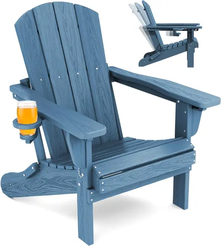 Miniatura 13 de SERWALL Silla Adirondack plegable ajustable, silla Adirondack reclinable con portavasos, Aruba