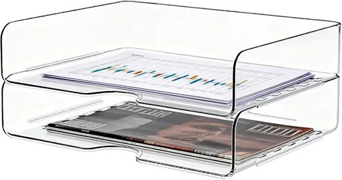 Miniatura 11 de DCA Organizador de escritorio transparente de 4 niveles, bandeja de papel apilable, soporte de archivo acrílico, organizador de papel para oficina