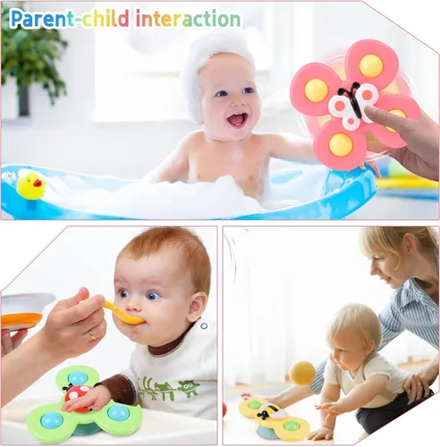 Miniatura 4 de Juguete giratorio con ventosa para bebé de 1 a 2 años, 3 juguetes sensoriales giratorios para niños pequeños de 1 a 3, juguetes giratorios