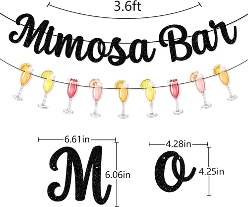 Miniatura 2 de Mimosa Bar Sign Banner Glitter Decorations for Bridal Shower Champagne Brunch Baby Shower Wedding Engagement Birthday Party Graduation Fiesta (Black)