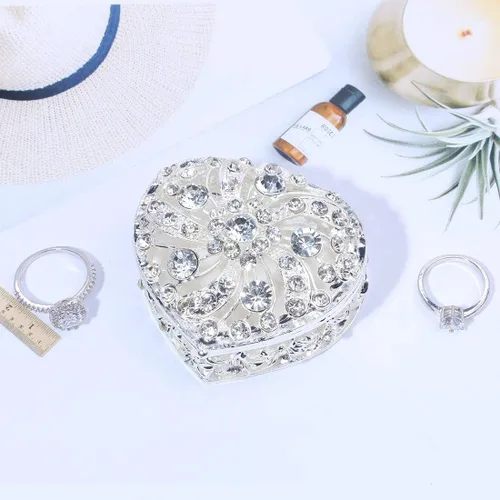 Miniatura 4 de YU FENG Bling Heart - Caja de joyería con bisagras coleccionables de cristal esmaltado con joyas