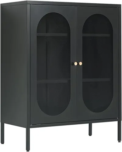 Miniatura 11 de Soporte de metal para TV, armario de almacenamiento con 2 puertas acrílicas, armario rosa con estante ajustable, gabinete lateral para el hogar