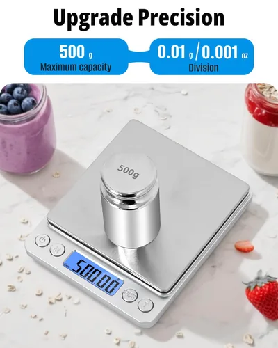Miniatura 6 de balanza digital de acero inoxidable con función de peso tara, de 17.64 oz.