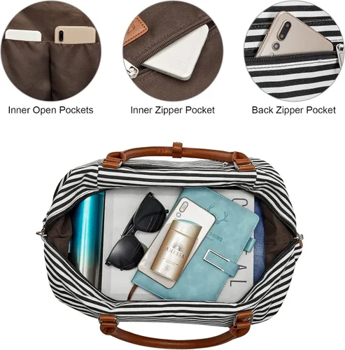 Miniatura 4 de S-ZONE - Bolso de mano de lona para mujer con correa de cuero sintética