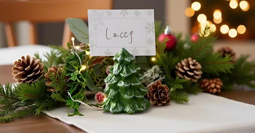 Miniatura 5 de Tarjeteros para árbol de Navidad, juego de 12 mini soportes verdes para números de mesa para fiestas de Navidad, bodas de invierno, cena